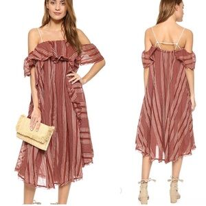 Free People Hooked On A Feeling Ruffle Midi Dress Sz L Bohemian Cotton Festival